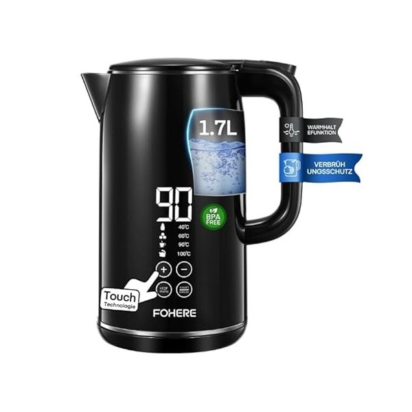 Bouilloire électrique température réglable,fonction maintien au chaud 240 minutes, revêtement entièrement en acier inoxydable