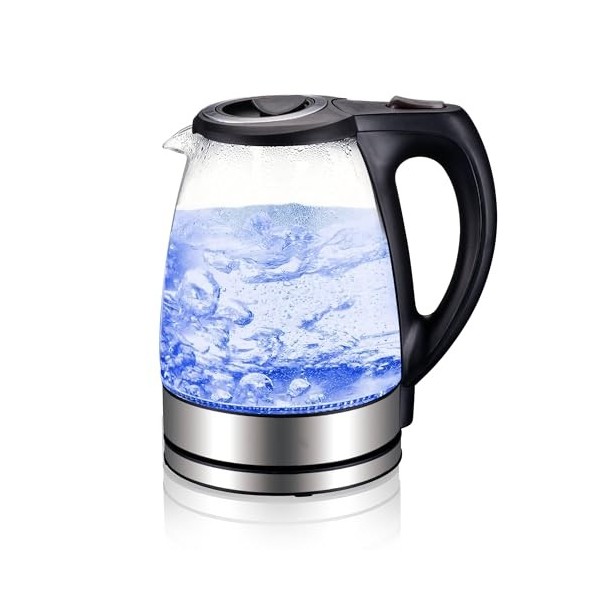 MU LIN Bouilloire électrique en verre borosilicate et acier inoxydable, arrêt automatique, 1,7 litre, indicateur LED, FY-788
