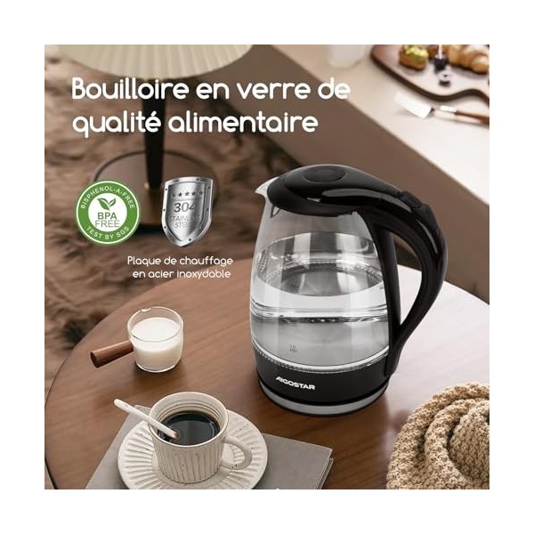 Aigostar Adam 30GOM - Bouilloire électrique en cristal avec illumination LED, capacité de 1,7 litres, puissance de 2200W, san