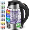 Forme Bouilloire Électrique en Verre 1,8 L Thermostat Réglable Sélection de la Température de 40-100°C I Sept Couleurs décla