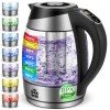 Forme Bouilloire Électrique en Verre 1,8 L Thermostat Réglable Sélection de la Température de 40-100°C I Sept Couleurs décla
