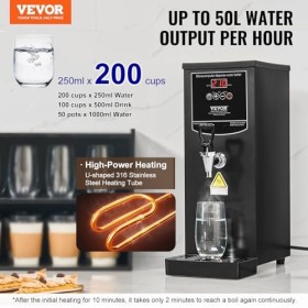 VEVOR Distributeur dEau Chaude Électrique Commercial, Fontaine à Eau Chaude 2500 W 50 L/h, avec Tube Chauffant en Acier Inox