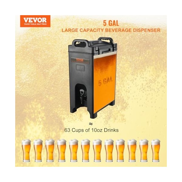 VEVOR Distributeur de Boissons Isotherme 19 L Distributeur d’Eau Chaude et Froide Non Électrique Conservation 10 H Conteneur 