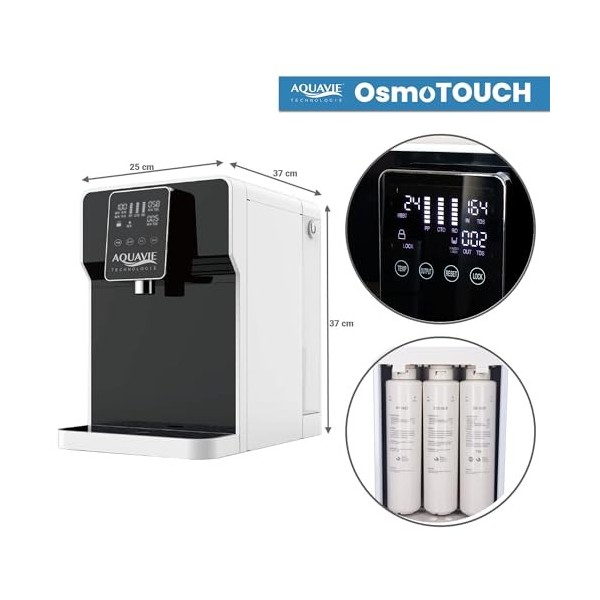 Aquavie Technologie - OsmoTOUCH - Fontaine à Eau Purifiée par Osmose Inverse et Stérilisation - Distributeur Instantané deau