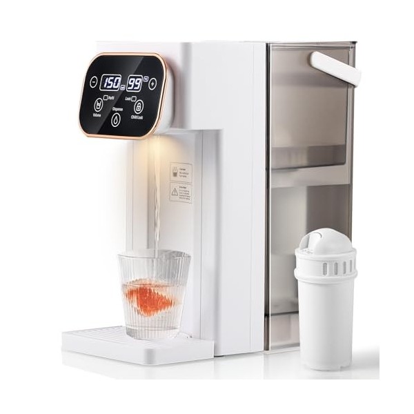 CGOLDENWALL Distributeur deau Chaude Filtrée, Chauffage Rapide, 12 Réglages de Température & 8 Réglages de Volume, Écran Tac