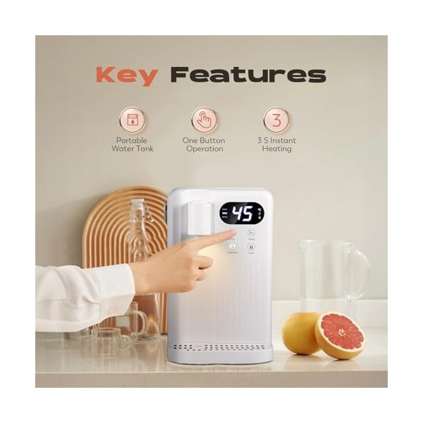 CGOLDENWALL Distributeur deau Chaude Instantanée, Écran Tactile, 12 Réglages de Température & 3 Réglages de Volume, Chauffag