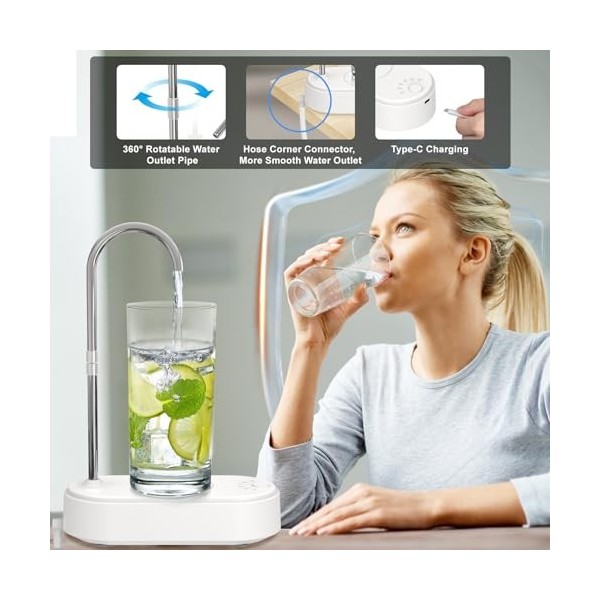 Distributeur deau de bureau, distributeur deau portable avec chargement USB, 6 vitesses, distributeur deau de table intell