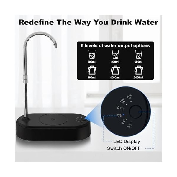 Distributeur deau de bureau, distributeur deau portable avec chargement USB, 6 vitesses, distributeur deau de table intell