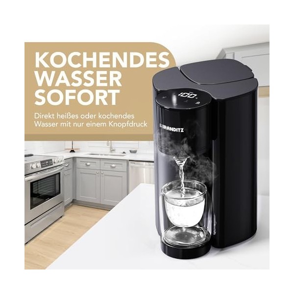 Branditz InstantHeat - Distributeur deau chaude 2,7L avec filtre à charbon - Bouilloire instantanée - Écran tactile réglable
