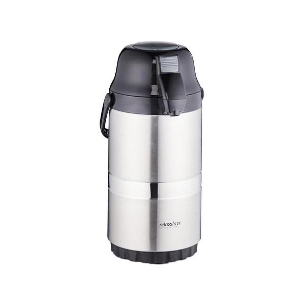 Relaxdays Cafetière à Pompe 2,2 L, café, Bouton Poussoir & tête Amovible, Acier Inoxydable & Plastique, argenté - Noir