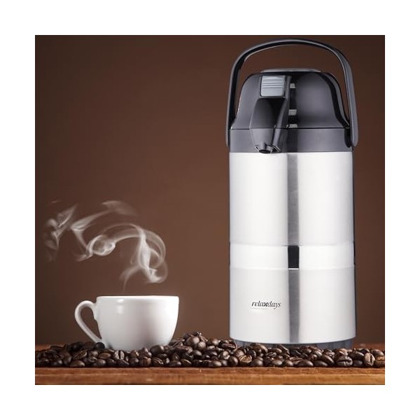 Relaxdays Cafetière à Pompe 2,2 L, café, Bouton Poussoir & tête Amovible, Acier Inoxydable & Plastique, argenté - Noir