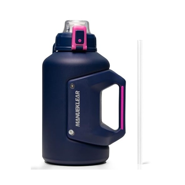 MANUEKLEAR Bouteille deau isotherme de 100 ml avec poignée, double vide, 100 ml, bouteille deau isolée avec paille, pour ho