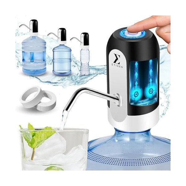 ETISEN, Distributeur deau, robinet électrique pour bidons deau froide, pompe doseuse avec deux adaptateurs. 5,7L, 10L, 11,3