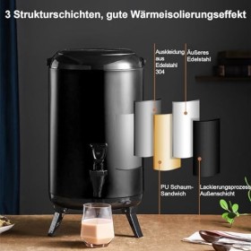 Distributeur de Boissons Isotherme en Acier Inoxydable 12 L, Marmite à Vin Distributeur Thermique Isotherme avec Affichage de