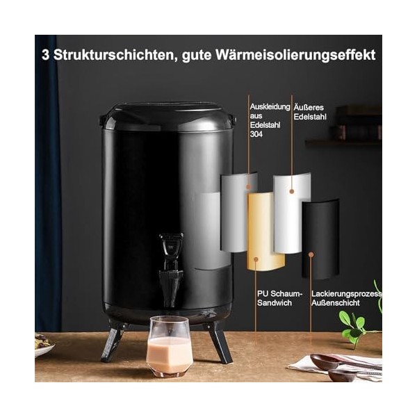 Distributeur de Boissons Isotherme en Acier Inoxydable 12 L, Marmite à Vin Distributeur Thermique Isotherme avec Affichage de