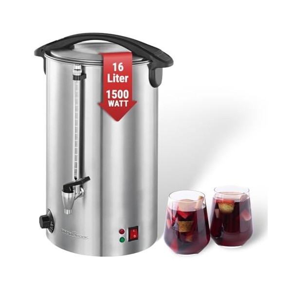 Profi Cook PC-HGA1111 - Distributeur de boissons chaudes et/ou vin chaud - Capacité 16 litres - 1500 Watts - Contrôle électro