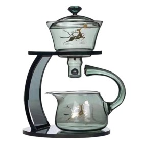Fire Kirin Théière en verre semi-automatique rotative avec infuseur chinois résistant à la chaleur cerf gris, théière uniqu