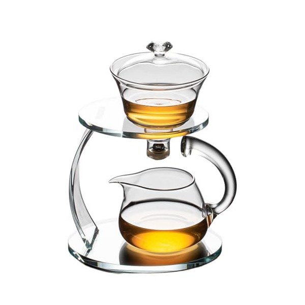 Fire Kirin Théière en verre semi-automatique rotative avec infuseur chinois résistant à la chaleur cerf gris, théière uniqu