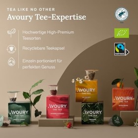 Avoury One Machine à thé | Machine à thé à capsules | Avec filtre à eau et 8 types de thé en capsules | Couleur : noir pur