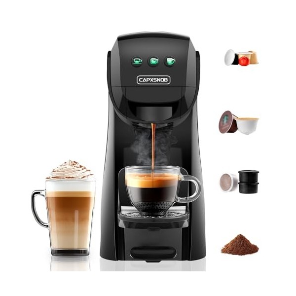 Warriors1 4 en 1 Machine à Café Capsule Dosette pour Nespresso, Dolce Gusto, Lavazza Expresso Point et Café Moulu, 20 bars, 0