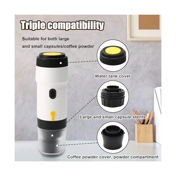 Machine à espresso électrique portable, petite machine à espresso auto-chauffante de voyage rechargeable USB/ 12V voiture pe