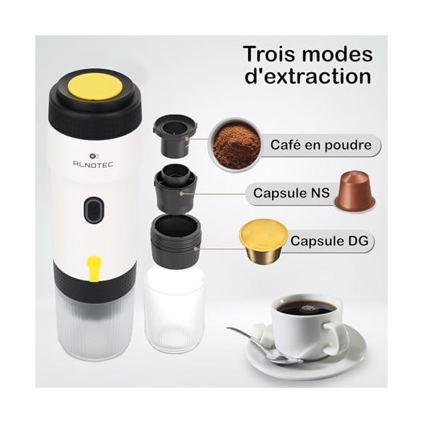 ALNOTEC-Machine à Café Portable-Machine à expresso portable-électrique-Auto Chauffante-Compatible Capsules NES DG & Café Moul