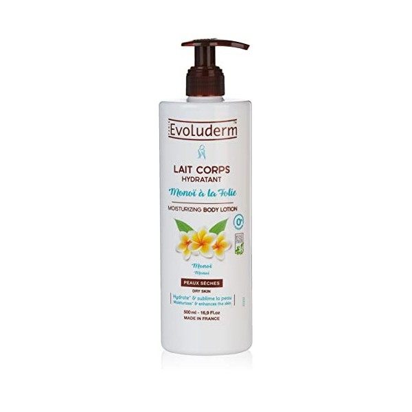 EVOLUDERM - Lait Corps Hydratant Monoï à la Folie - 500 ml - Fabrication Française