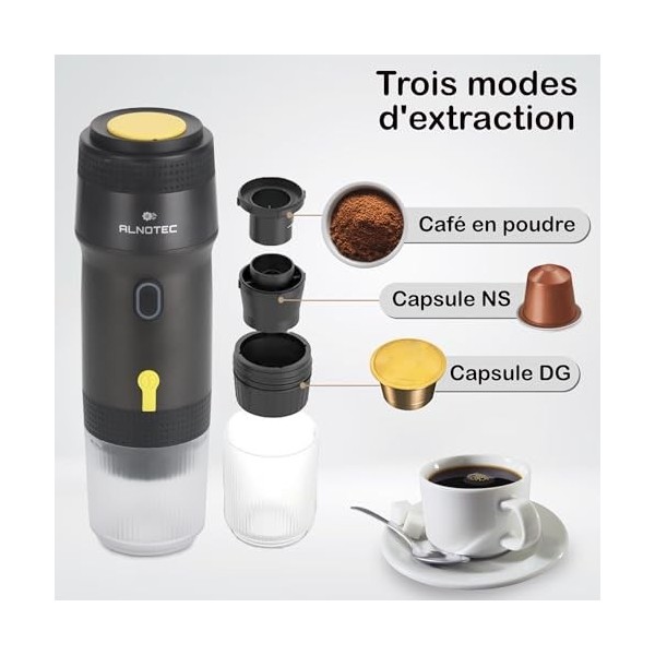 ALNOTEC-Machine à Café Portable-Machine à expresso portable-électrique-Auto Chauffante-Compatible Capsules NES DG & Café Moul