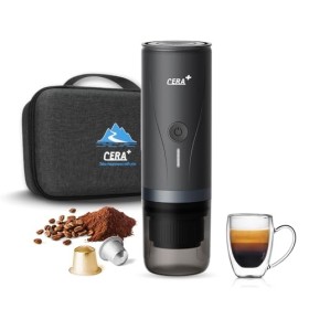 CERA+ Cafetière portable avec batterie, poudre de café et capsules NS pour machine à expresso auto-chauffante avec étui de tr