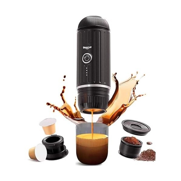 Besmall Auto-Chauffage Mini Cafetière à Espresso Portable Chauffante à Piles, Rechargeable Cafetiere de voyage pour capsules 