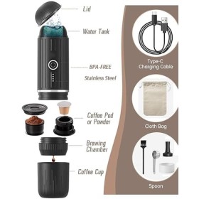 Besmall Auto-Chauffage Mini Cafetière à Espresso Portable Chauffante à Piles, Rechargeable Cafetiere de voyage pour capsules 