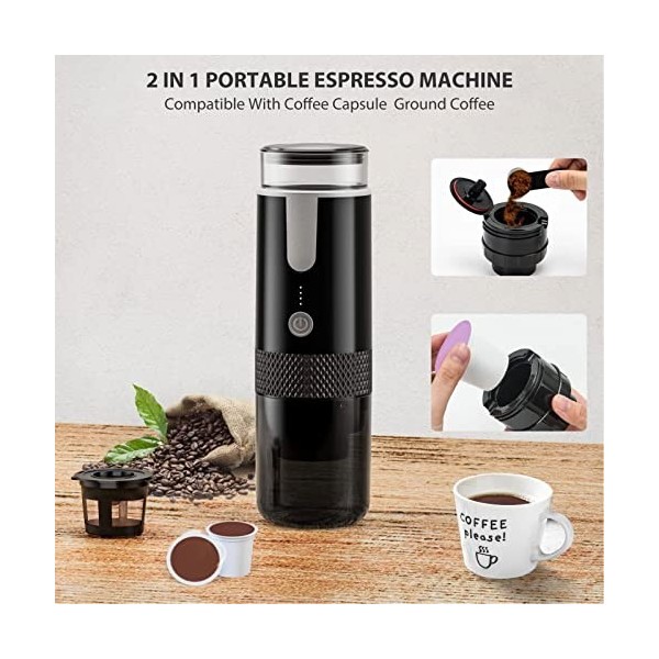 Pyhodi Machine à Expresso Portable, Machine à Expresso électrique Portable Compatible avec Les Capsules K Cup, café Moulu, po