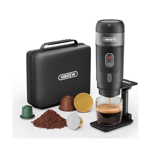 HIBREW H4A - Machine a Cafe Portable, 3 en 1 Cafetiere Expresso 12V, Compatible avec Capsules Nes* Original, DG*, Café Moulu,