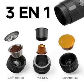 HIBREW H4A - Machine a Cafe Portable, 3 en 1 Cafetiere Expresso 12V, Compatible avec Capsules Nes* Original, DG*, Café Moulu,