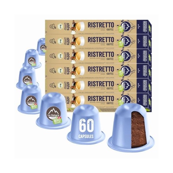 La Natura Lifestyle CAFÉ BIO RISTRETTO 60 capsules de café compatibles machines à capsules Nespresso | Capsules industrielles