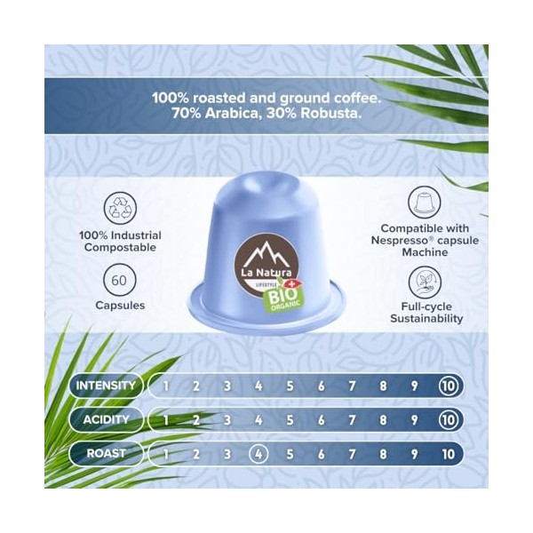 La Natura Lifestyle CAFÉ BIO RISTRETTO 60 capsules de café compatibles machines à capsules Nespresso | Capsules industrielles