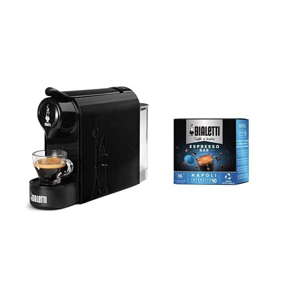 Bialetti Gioia - Machine à café expresso, très compacte, pour capsules en aluminium il Caffè dItalia, noir Café Napoli - 16 