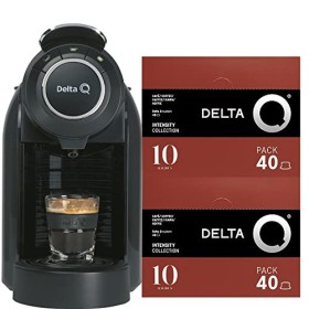 Delta Q - Qool Evolution Machine à café noire + 2 packs de 40 capsules Qalidus - Cafetière à capsules 19 bars de pression, fo