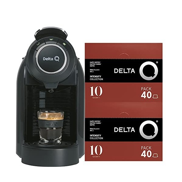 Delta Q - Qool Evolution Machine à café noire + 2 packs de 40 capsules Qalidus - Cafetière à capsules 19 bars de pression, fo