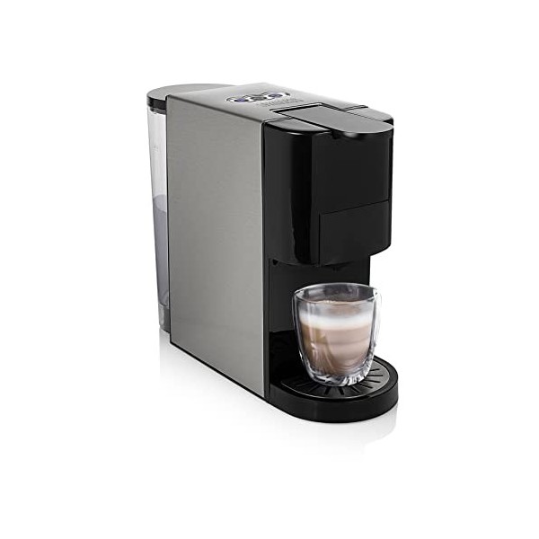 Princess Machine à café multi-capsules 4 en 1 – Capsules, dosettes, café moulu – Sans BPA – 800 ml – 1450 W – Noir et argent 