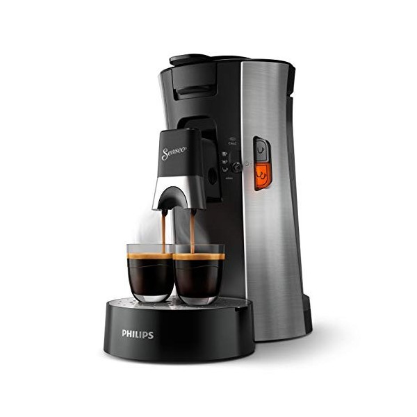 Philips Machine à Café Dosettes – SENSEO Select Eco – Intensity Plus – Crema Plus – Function Memo - Acier Brossé CSA250/10