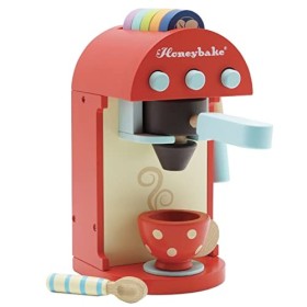 Le Toy Van - TV299 - FSC-Holzspielzeug-Kaffeemaschine, Lernspiel, 3 Jahre, inklusive 5 Pads, 1 Tasse, 1 Löffel, mit einziehba