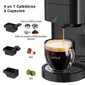 KOTLIE AC-513K 4 en 1 Cafetières à Capsules pour NES/DG/Café en Poudre/ESE 44mm , Pression de 19Bar, 0.8L Réservoir deau,Cap