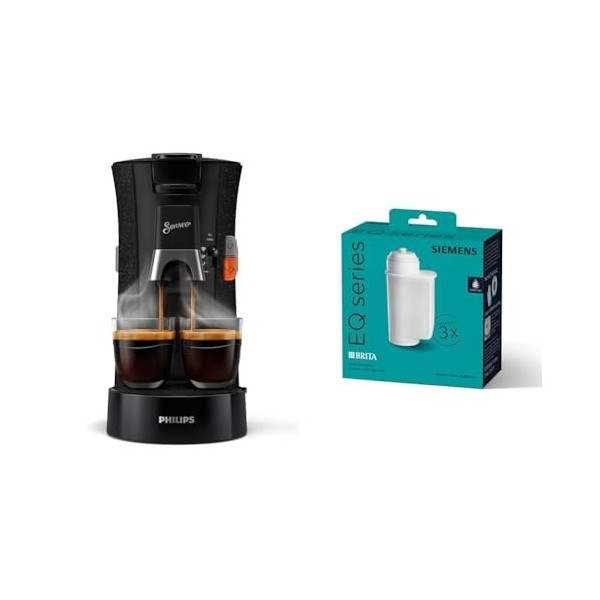 Machine à café à dosettes Philips Senseo Select ECO, noir/tacheté et filtre à eau Siemens BRITA Intenza TZ70033A, réduit la t
