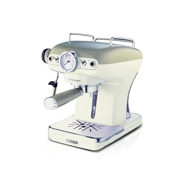 Ariete Espresso Vintage 1389, Machine à Café Expresso Pour Poudre Ou Dosette Ese, 1 Et 2 Tasses, Buse Cappuccino, Support de 