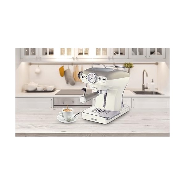 Ariete Espresso Vintage 1389, Machine à Café Expresso Pour Poudre Ou Dosette Ese, 1 Et 2 Tasses, Buse Cappuccino, Support de 