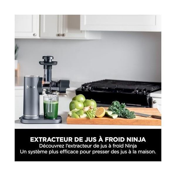Ninja Extracteur de jus à pression à froid, carafe 700 ml et récupérateur de pulpe 1,1 l, pour des jus, boissons et shots sai