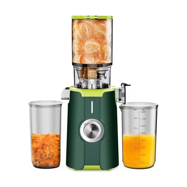 Slow Juicer, Extracteur de jus de légumes et de fruits entiers, Juicer Machine avec fonction dinversion, BPA Free, Vert