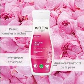 Weleda - Lait Corps Satiné à la Rose Musquée - Peaux Normales à Sèches - Effet Lissant et Velouté - Flacon 200 ml