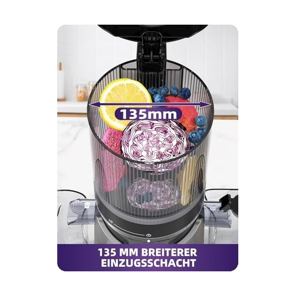 ACOQOOS Presse - fruits pour légumes et fruits entiers, goulot dalimentation plus large de 135 mm, capacité de remplissage d